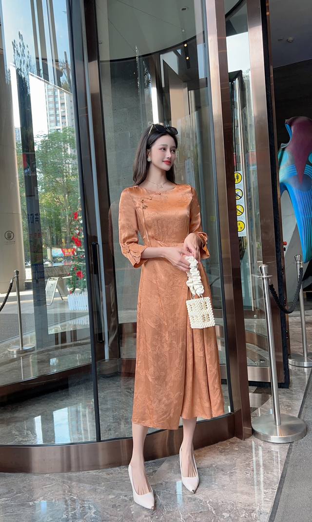 连衣裙 2054春夏新款高端醋酸新中式国风长裙 颜色:黄色 杏色 尺码:S Xxl